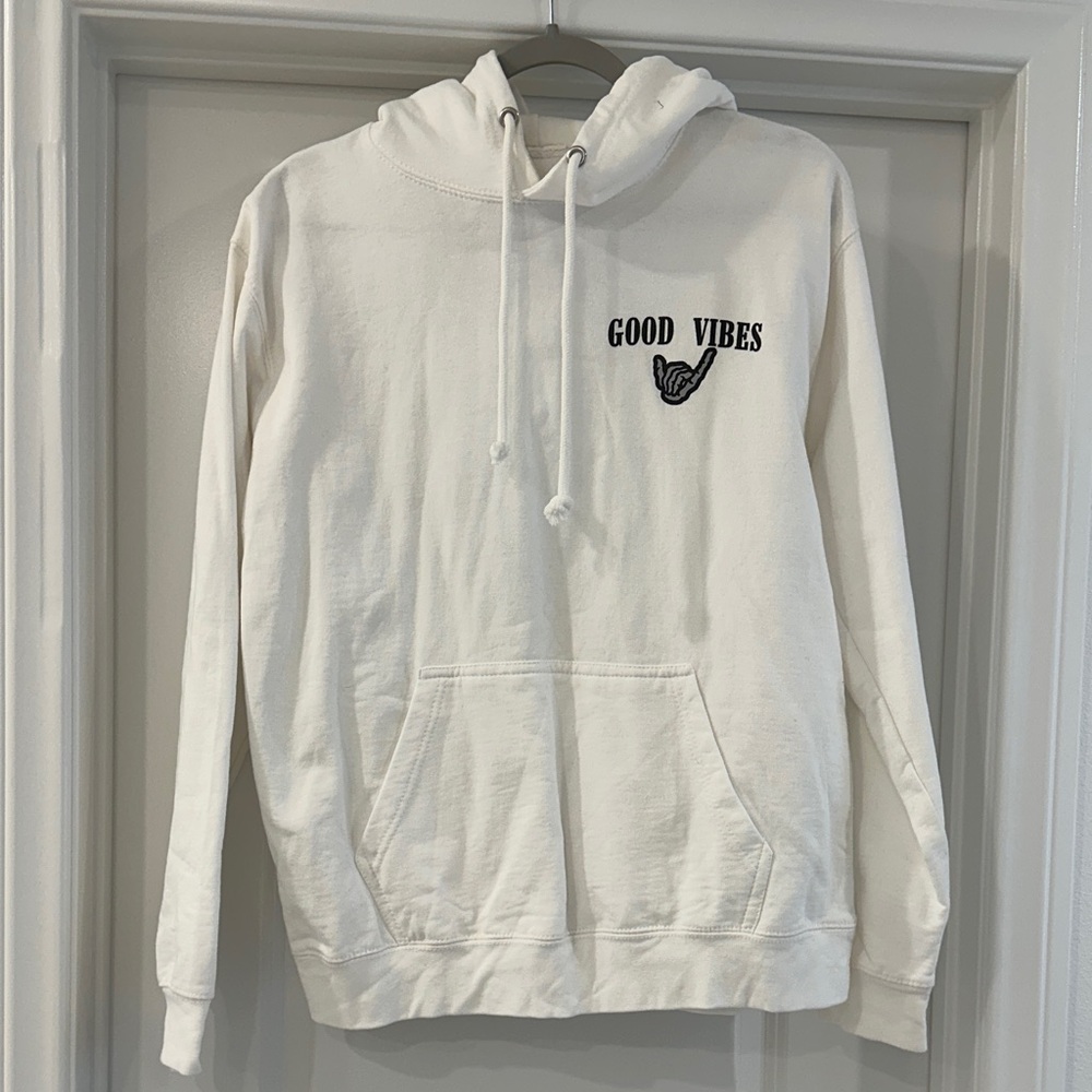 White Hoodie with 'Good Vibes' detailing